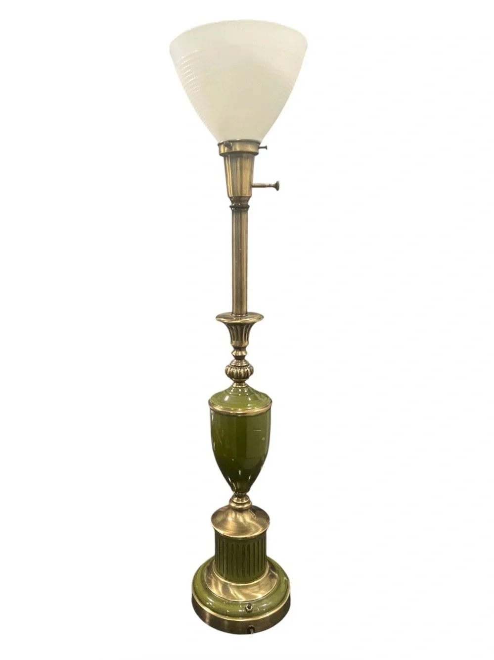 2 Vintage 1950s Rembrandt Brass & Green Enamel Hollywood Regency Table Lamps.